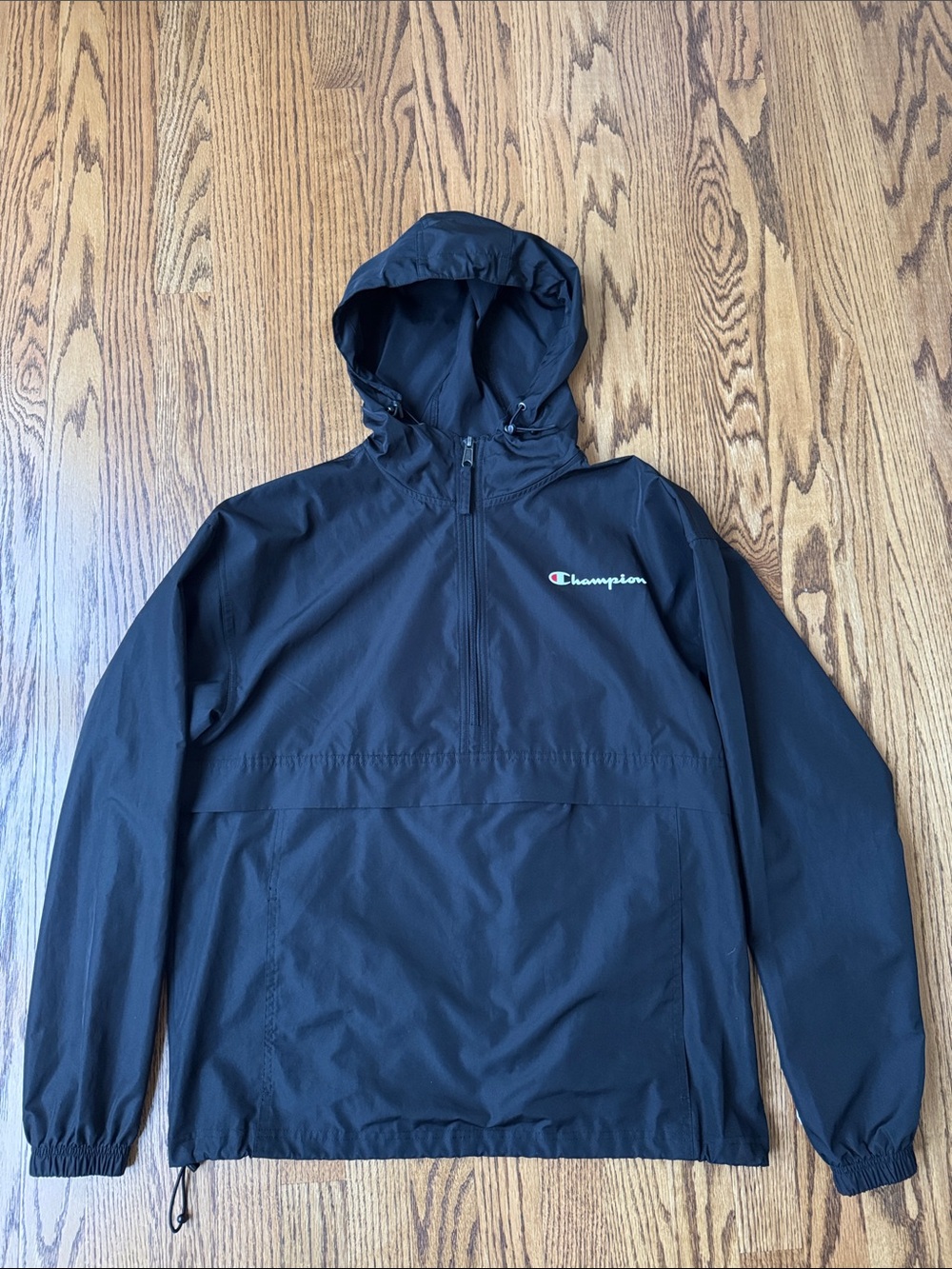 Champion Black Hooded Half-Zip Windbreaker